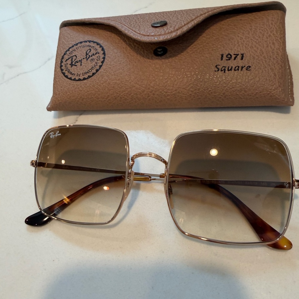 Ray-Ban 1971 Square Sunglasses - Gold Frame with Brown Gradient